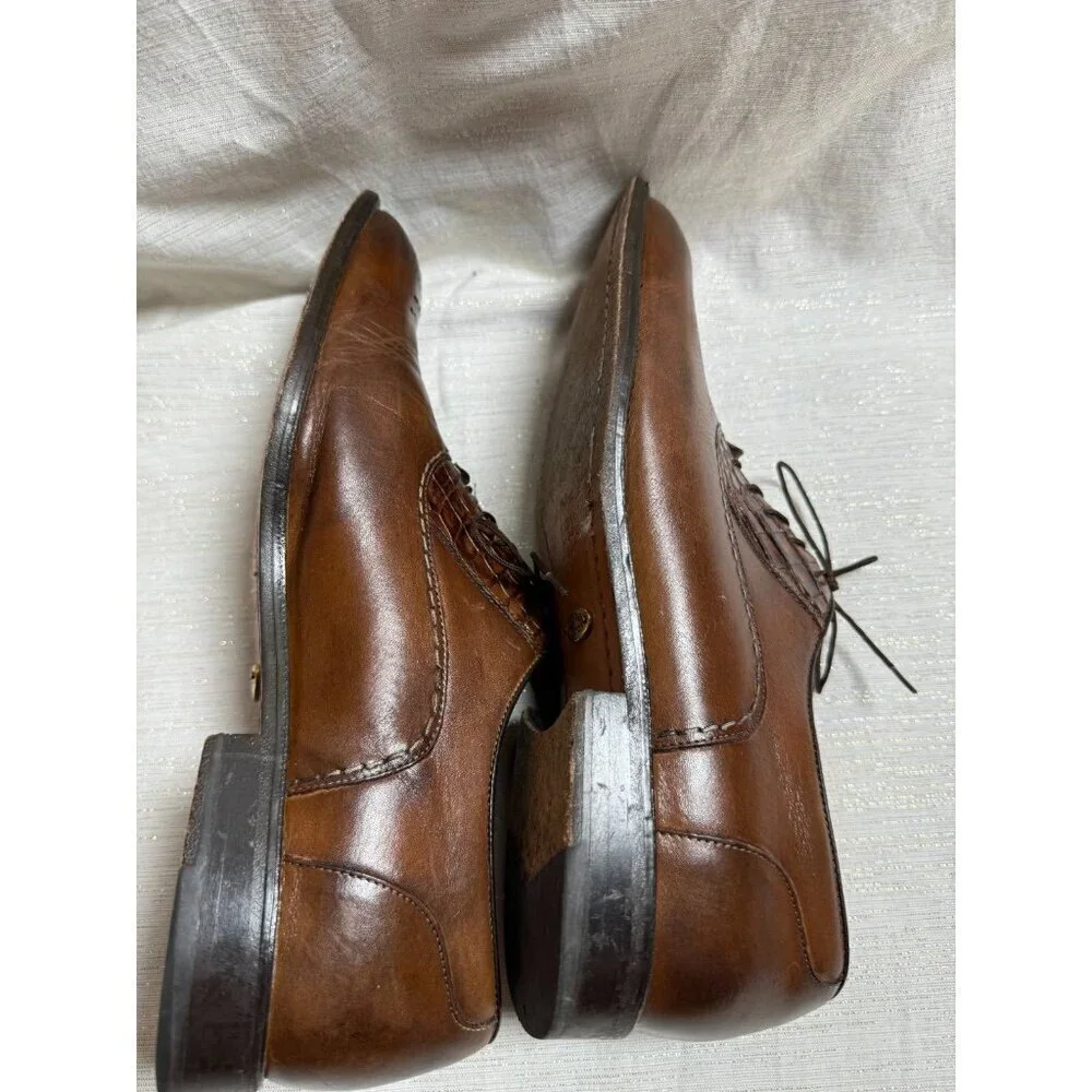 Studio Belvedere Cognac Alligator Print Leather Lace Up Oxfords Shoes Men's 11D